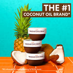 Palmer’s Brazilian Coco Cream tubs with coconut and pineapple background.