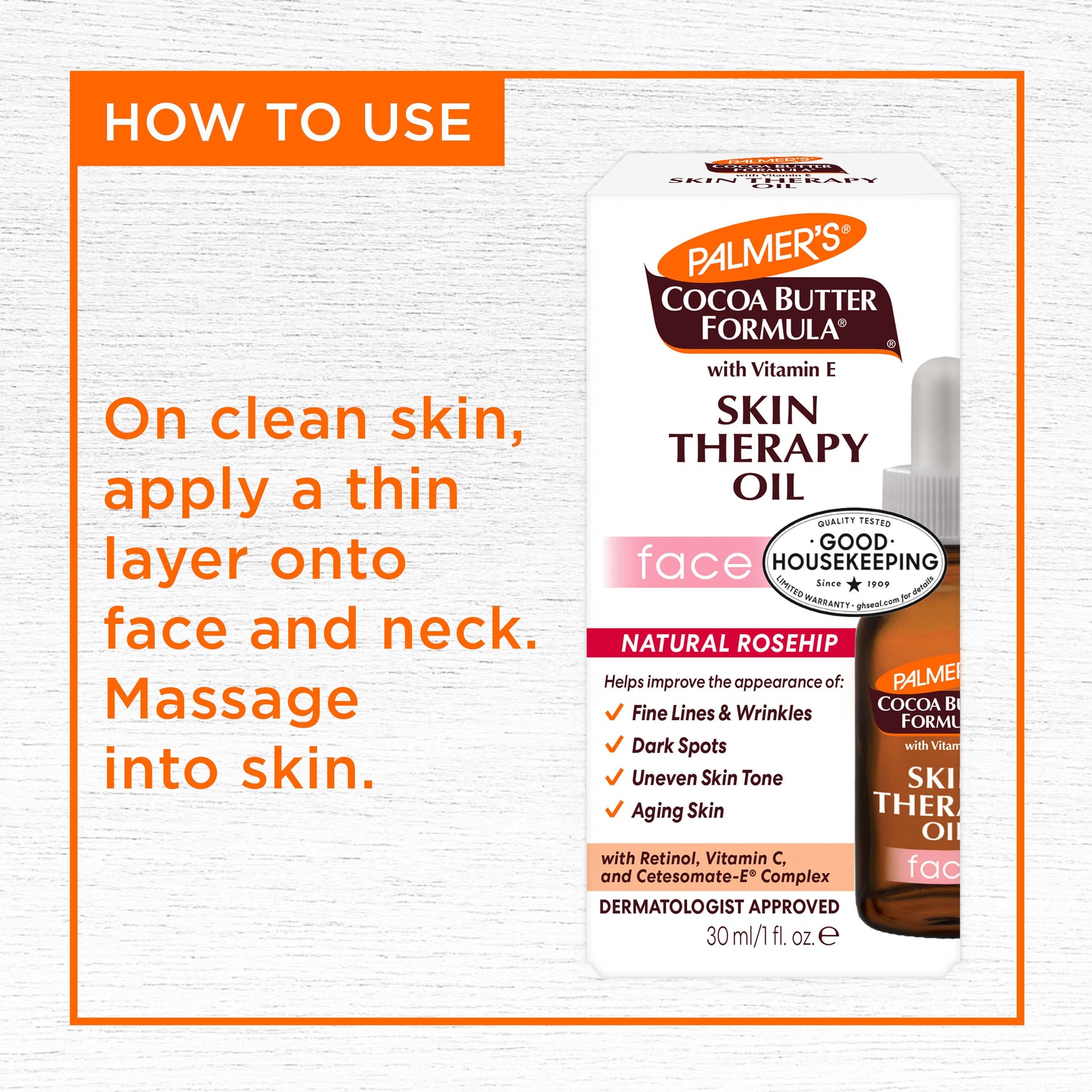 Palmer’s Skin Therapy Face Oil packaging with usage instructions.