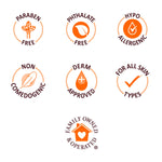 Skin Therapy Face Oil with seven attribute icons, including Paraben Free.