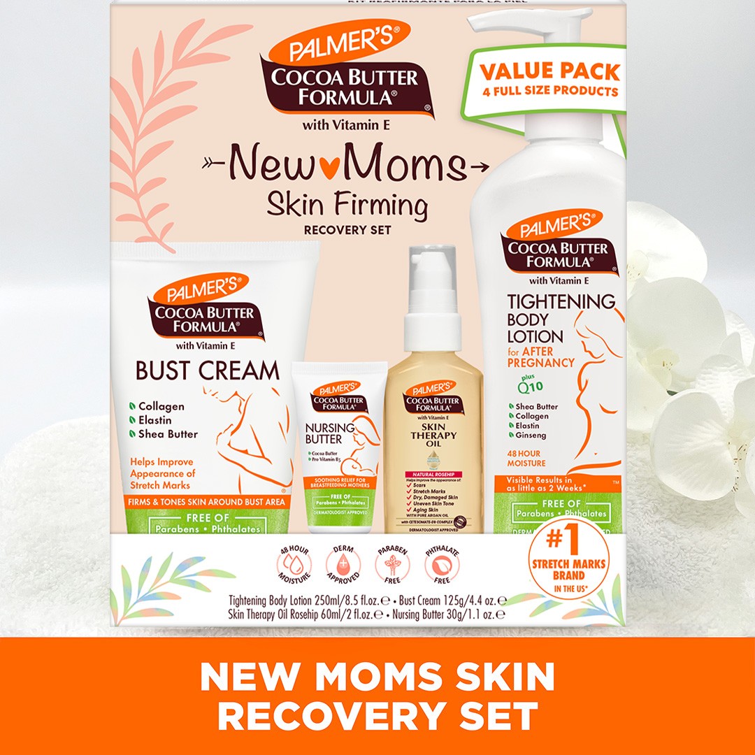 New Moms Post-Pregnancy Skin Recovery Set with four full-size products.