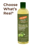 Moisture Fill® Cleansing Oil Shampoo bottle with nourishing oils highlighted.
