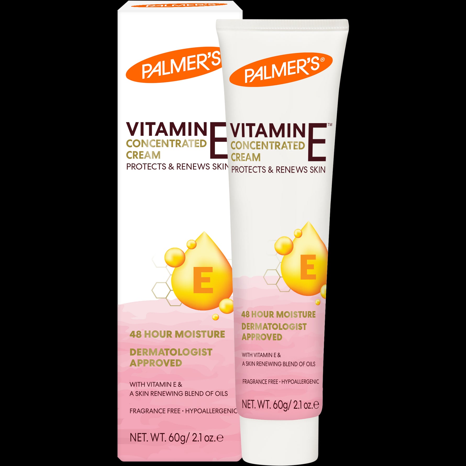 Palmer's Vitamin E Concentrated Cream packaging highlighting 48-hour moisture and skin renewal.