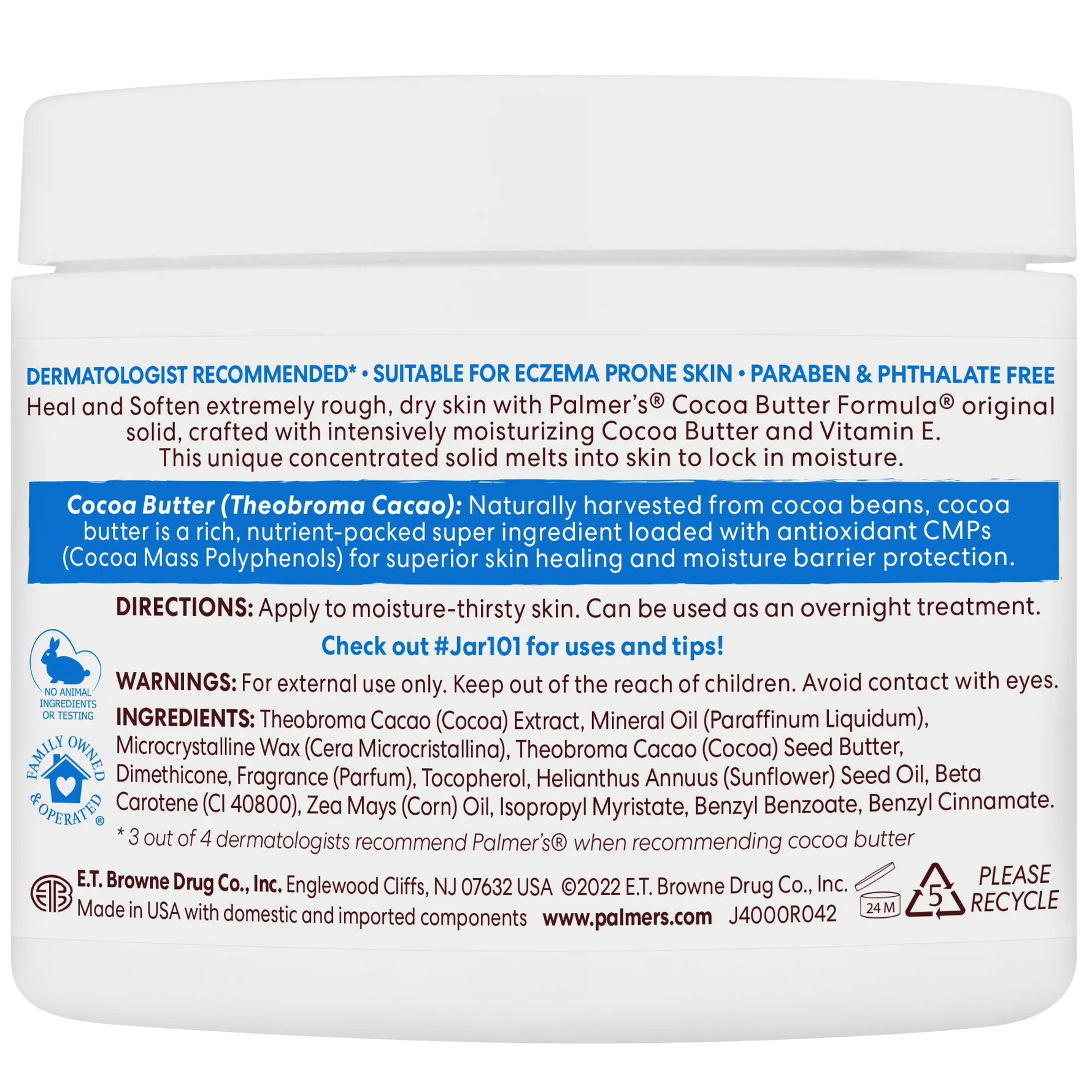 Palmer's Cocoa Butter Formula jar with label on a white background