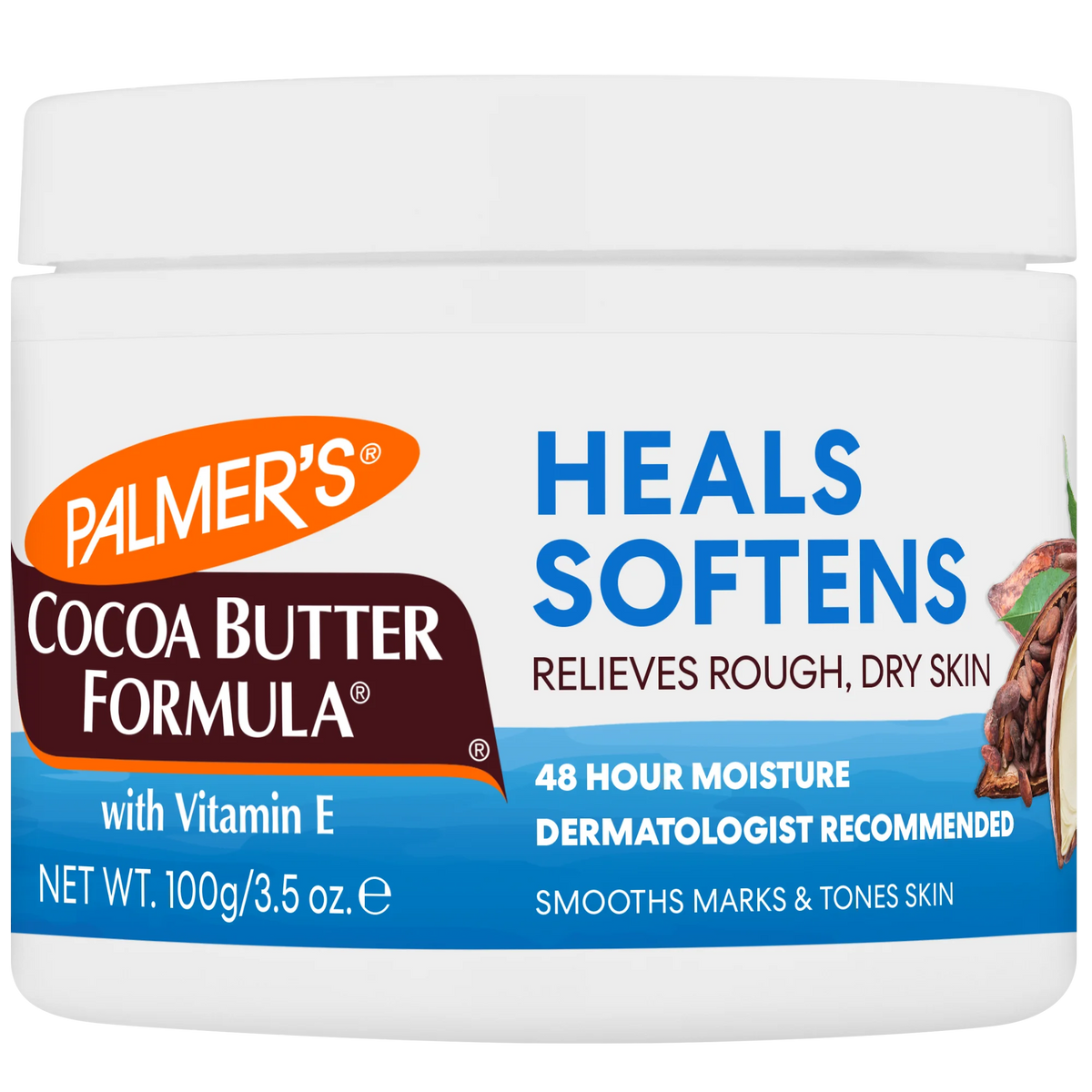 Jar of Palmer's Cocoa Butter Formula with Vitamin E on a white background