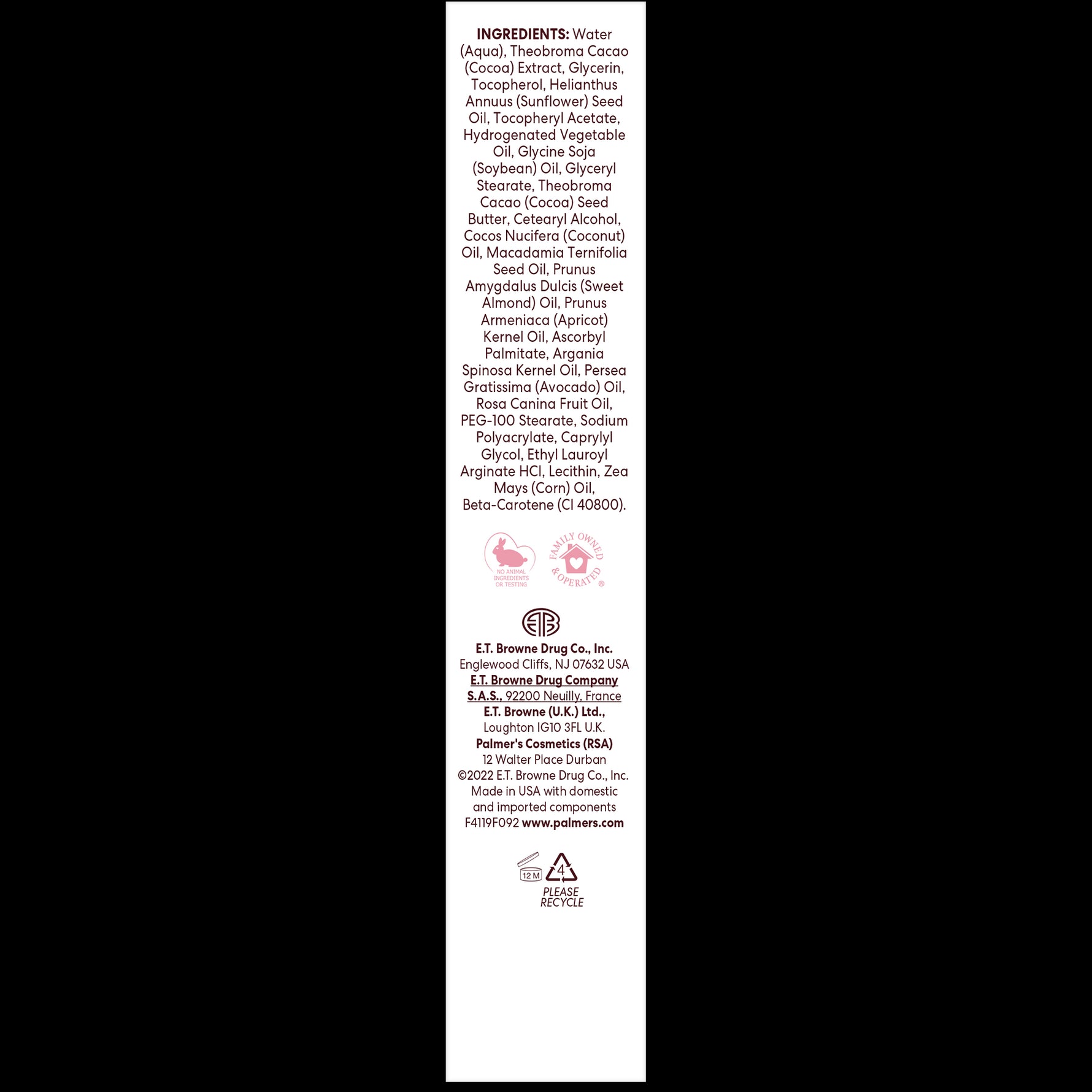 Vitamin E Concentrated Cream back label with ingredients and usage instructions.
