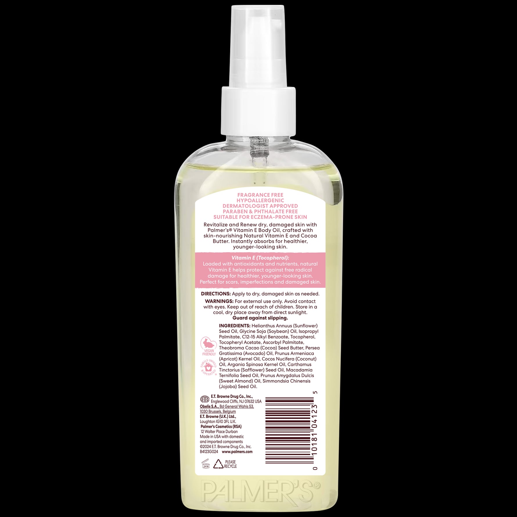 Palmer's Vitamin E Body Oil, dermatologist-approved for dry, damaged skin.
