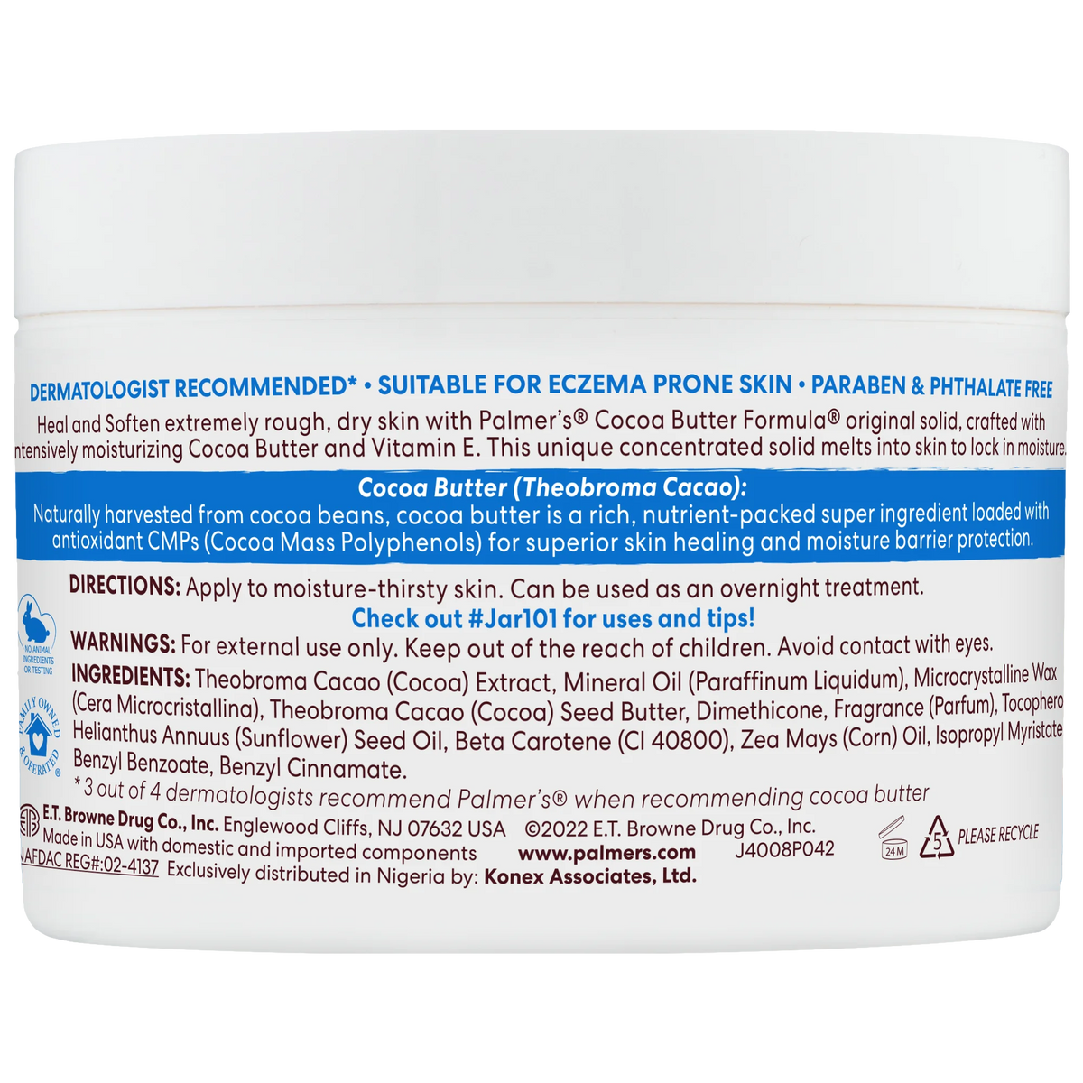 Palmer's Cocoa Butter Formula jar with label on a white background