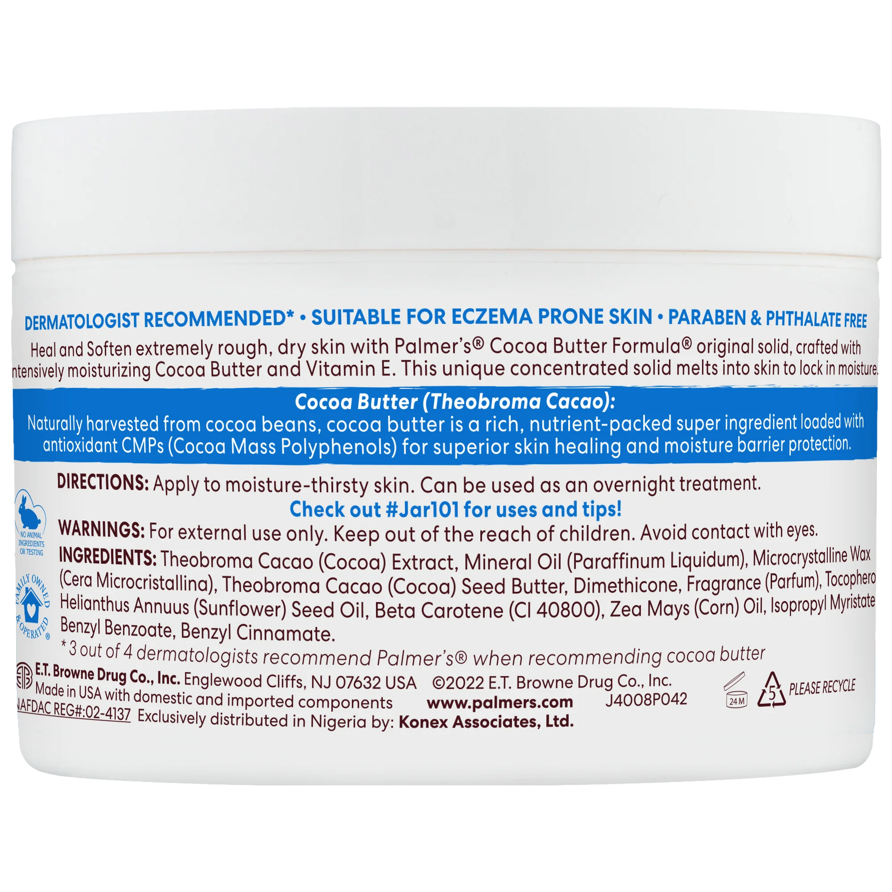 Palmer's Cocoa Butter Formula jar with label on a white background