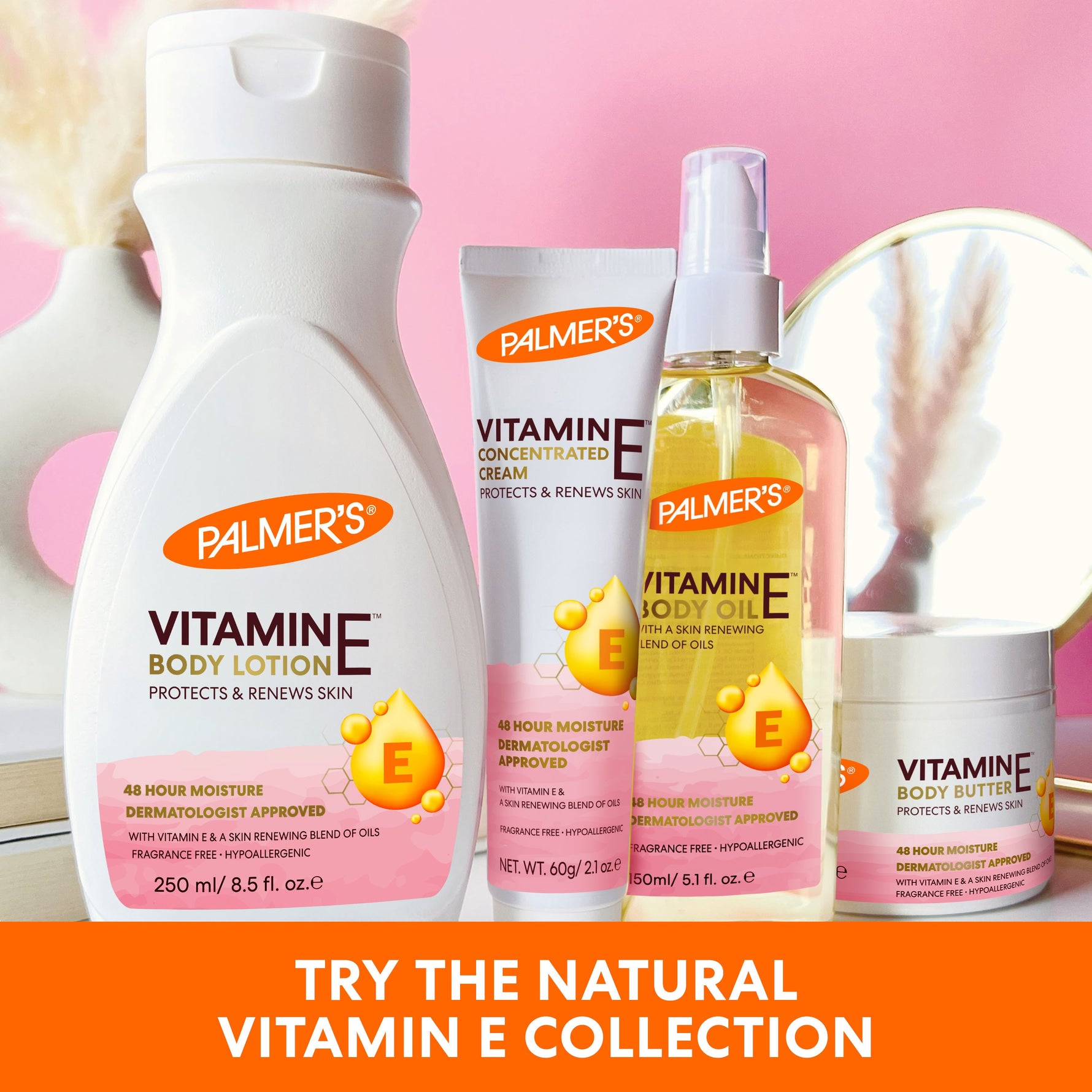 Vitamin E Body Lotion with Concentrated Cream, Body Oil, and Body Butter.
