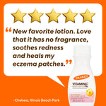 Vitamin E Body Lotion, fragrance-free, eczema relief, 48-hour moisture, dermatologist-approved.