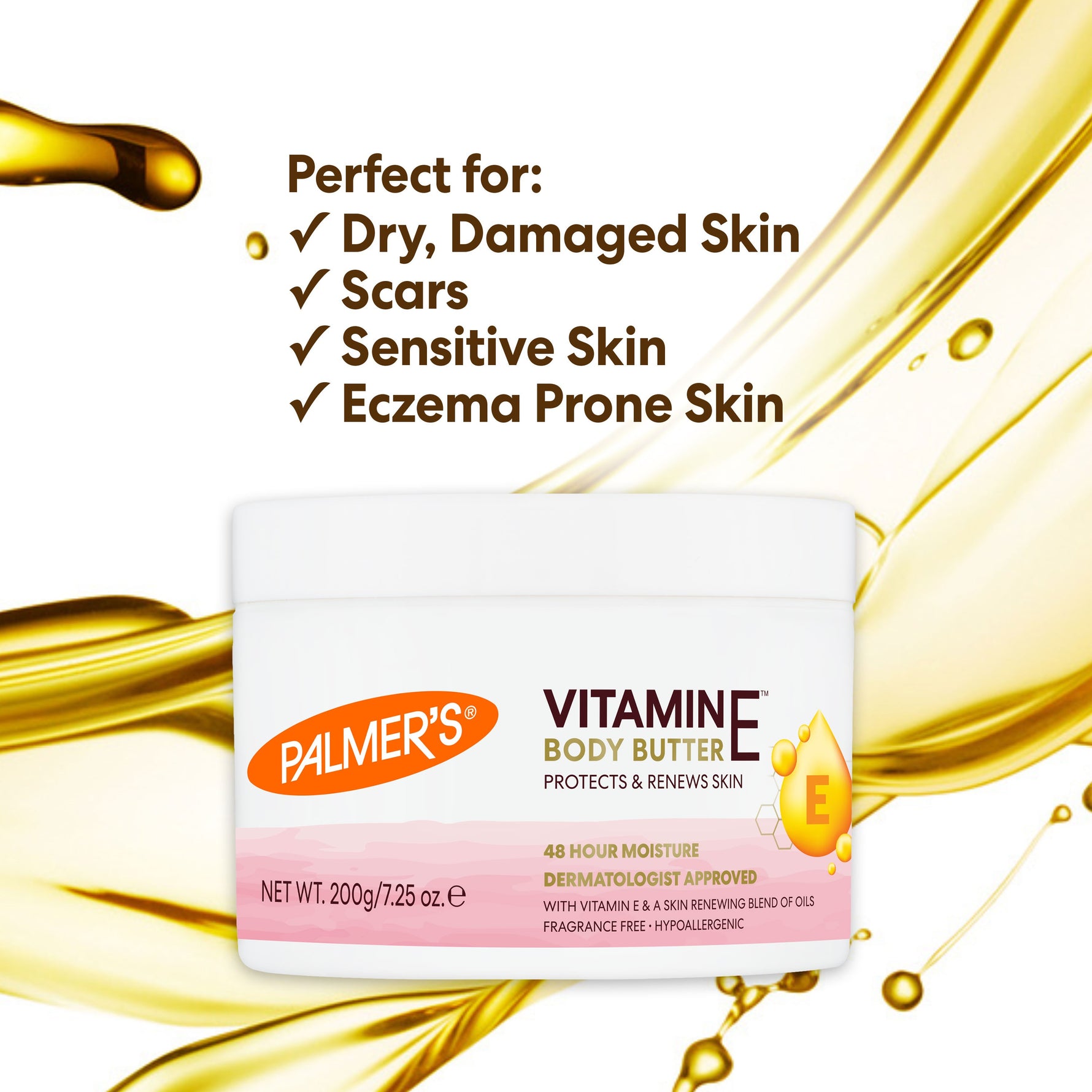 Palmer’s Vitamin E Body Butter jar with benefits for dry, sensitive skin.