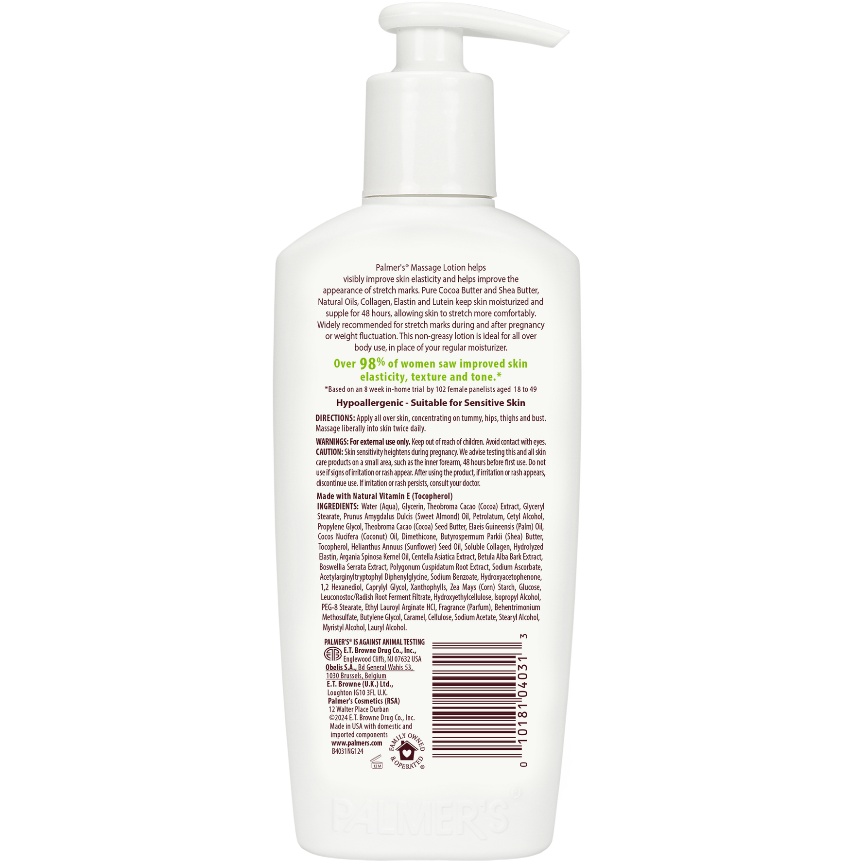 Cocoa Butter Massage Lotion for Pregnancy Stretch Marks, back label.