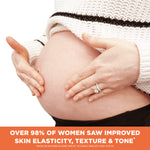 Pregnant belly with Cocoa Butter Massage Cream promo banner.