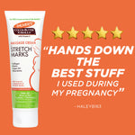 Palmer’s Cocoa Butter Massage Cream for Stretch Marks tube and testimonial.