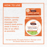 Cocoa Butter Tummy Butter for Pregnancy Stretch Marks with application instructions.