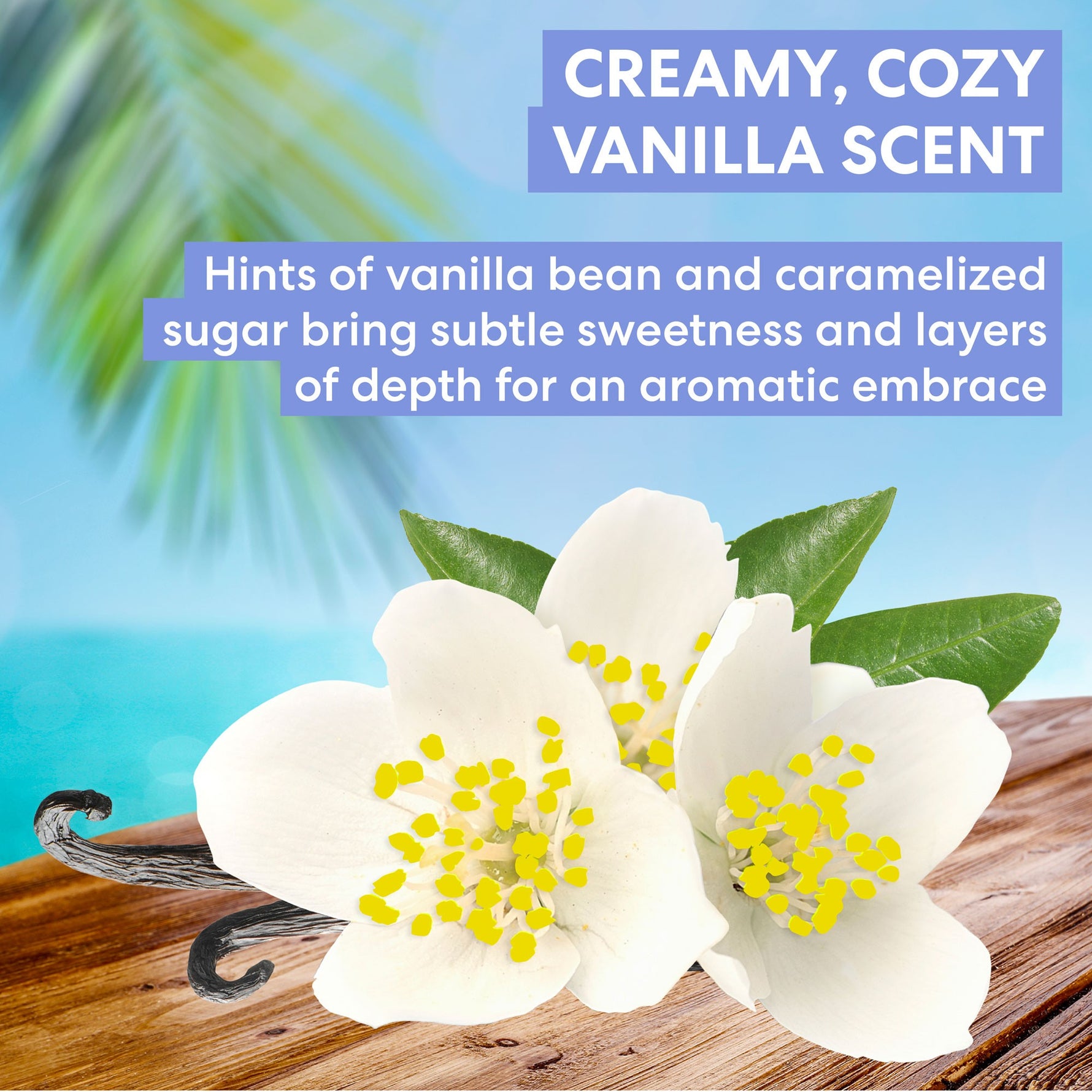 Tahitian Vanilla Moisture Drenching Body Lotion with vanilla beans and blossoms.