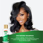Bond Repair Complex Pre-Shampoo bottle with smiling woman showing healthy hair.