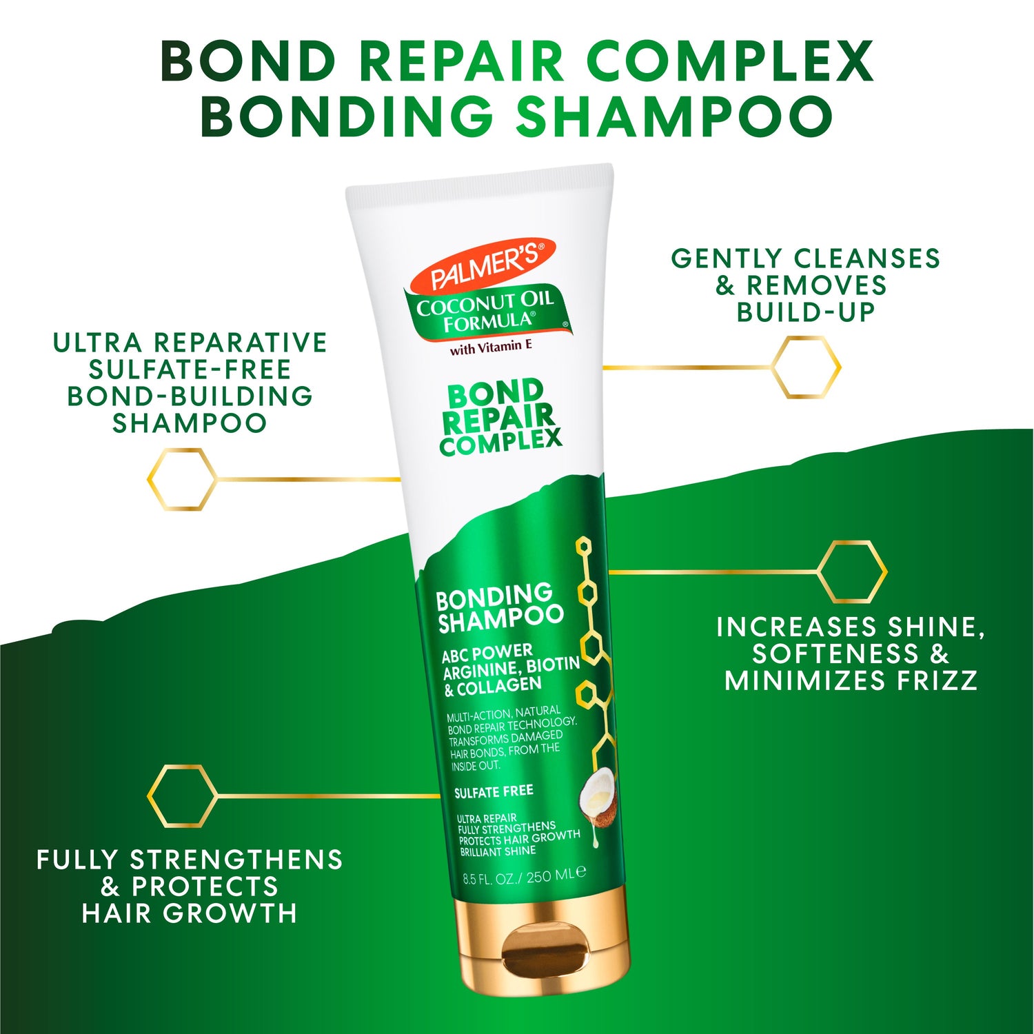 Palmer’s Bond Repair Complex Shampoo for damaged hair recovery.