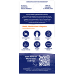 Product label with text and icons on a white background