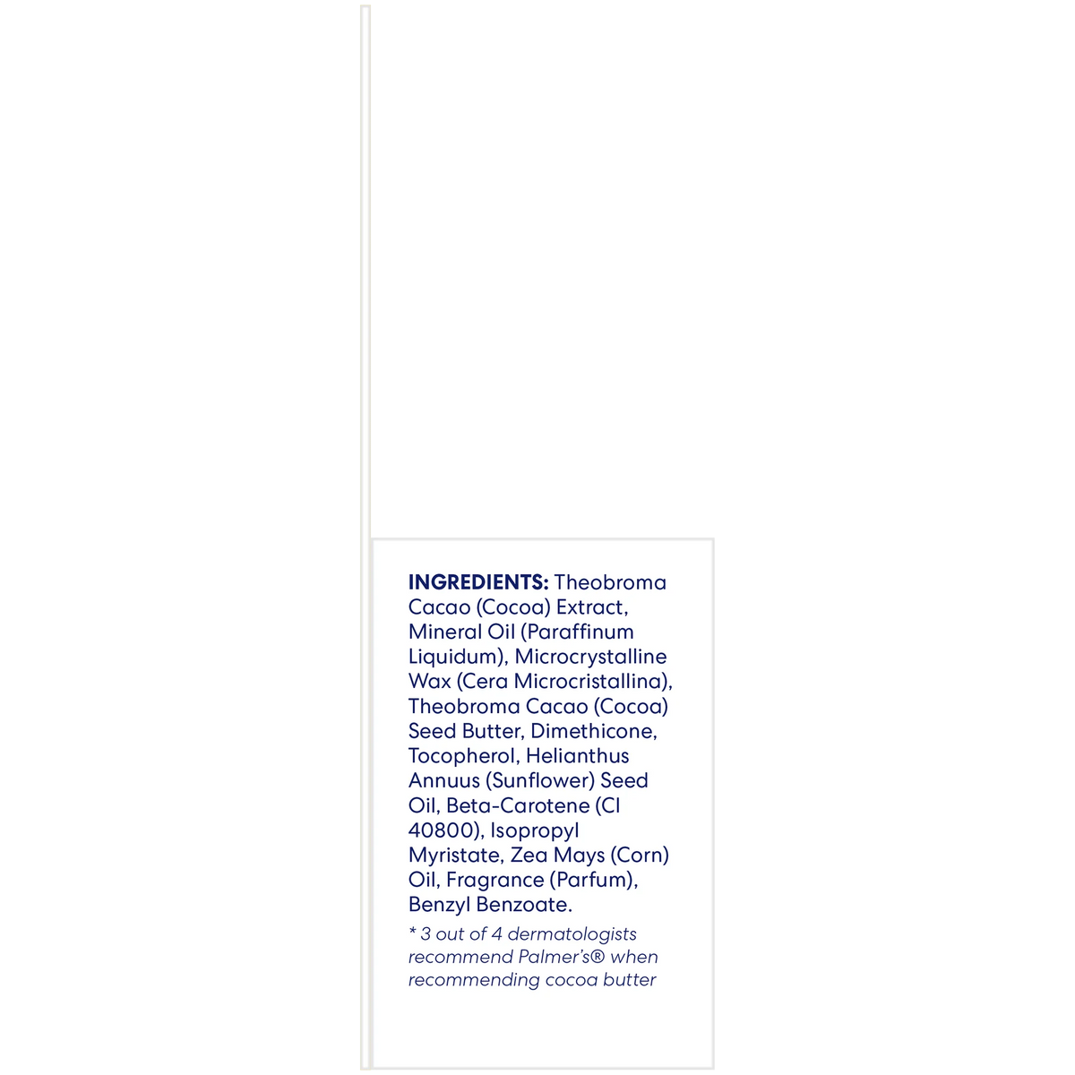 Product label with ingredients list on a white background