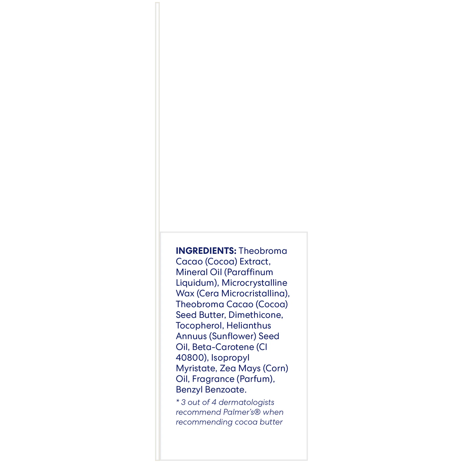 Product label with ingredients list on a white background