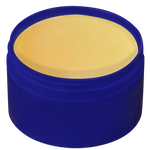 Blue container with cocoa butter balm inside on a white background