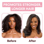 Before and after hair transformation with Rosemary Mint Strengthening Hair & Scalp Oil.
