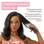 Rosemary Mint Strengthening Hair & Scalp Oil promo with benefits listed.