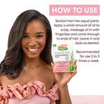 Woman with long hair and Palmer’s Rosemary Mint Strengthening Pack.