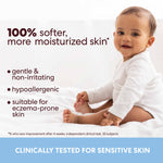 Infant with text: Cocoa Butter Baby Lotion - 100% softer skin.