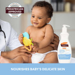 Infant with pediatrician, Palmer’s Cocoa Butter Baby Lotion.