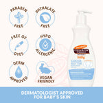 Palmer's Cocoa Butter Baby Lotion with benefits and key features displayed.
