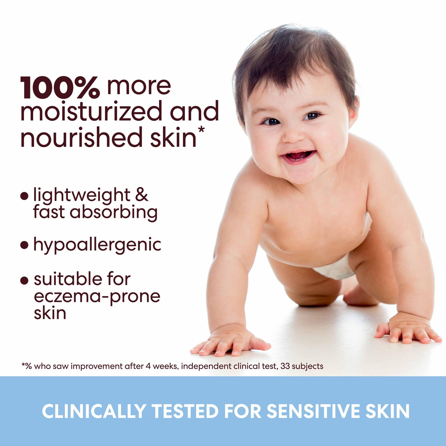 Baby with Cocoa Butter Baby Oil for sensitive, moisturized skin.