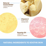 Cocoa Butter Baby Oil ingredients: cocoa butter, vitamin E, rosehip oil.