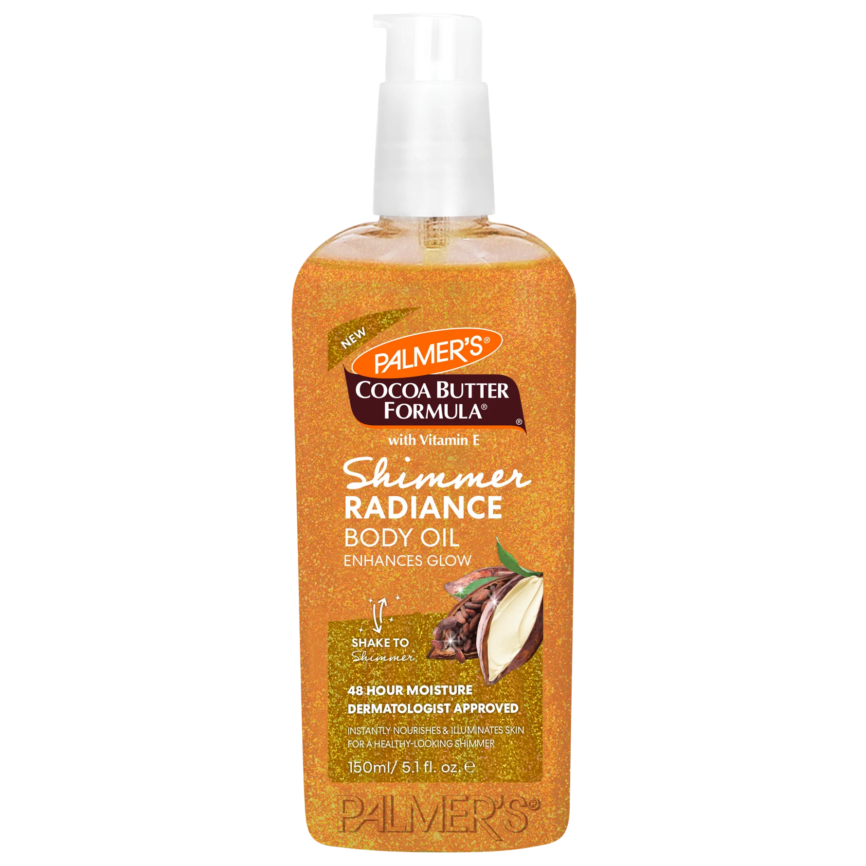 Palmer's Cocoa Butter Formula Shimmer Radiance Body Oil bottle on a white background