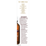Bottle of pure oils with a list of ingredients on a white background