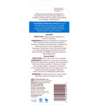 Back of a lip balm packaging with text and ingredients listed.