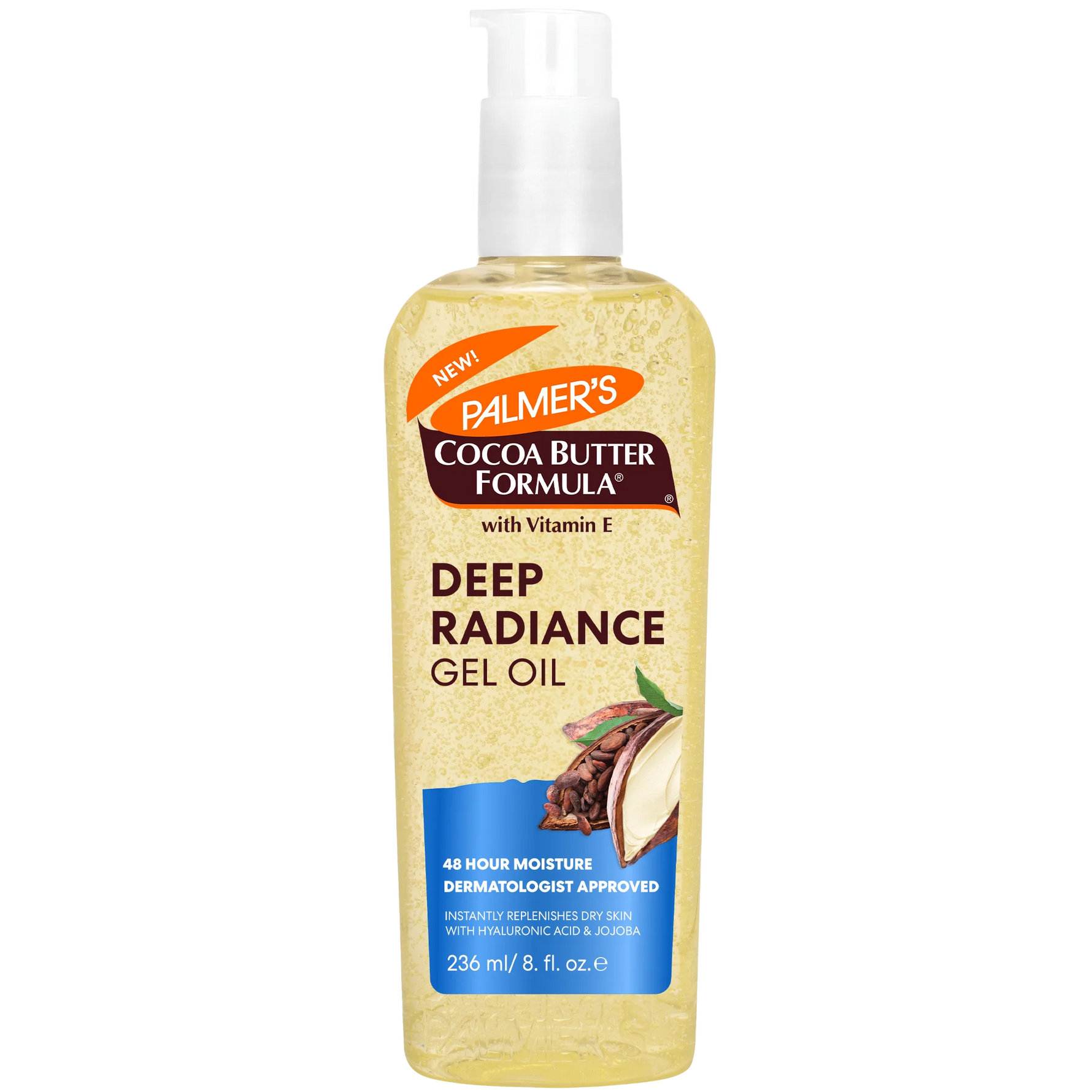 Palmer's Cocoa Butter Formula Deep Radiance Gel Oil bottle on a white background