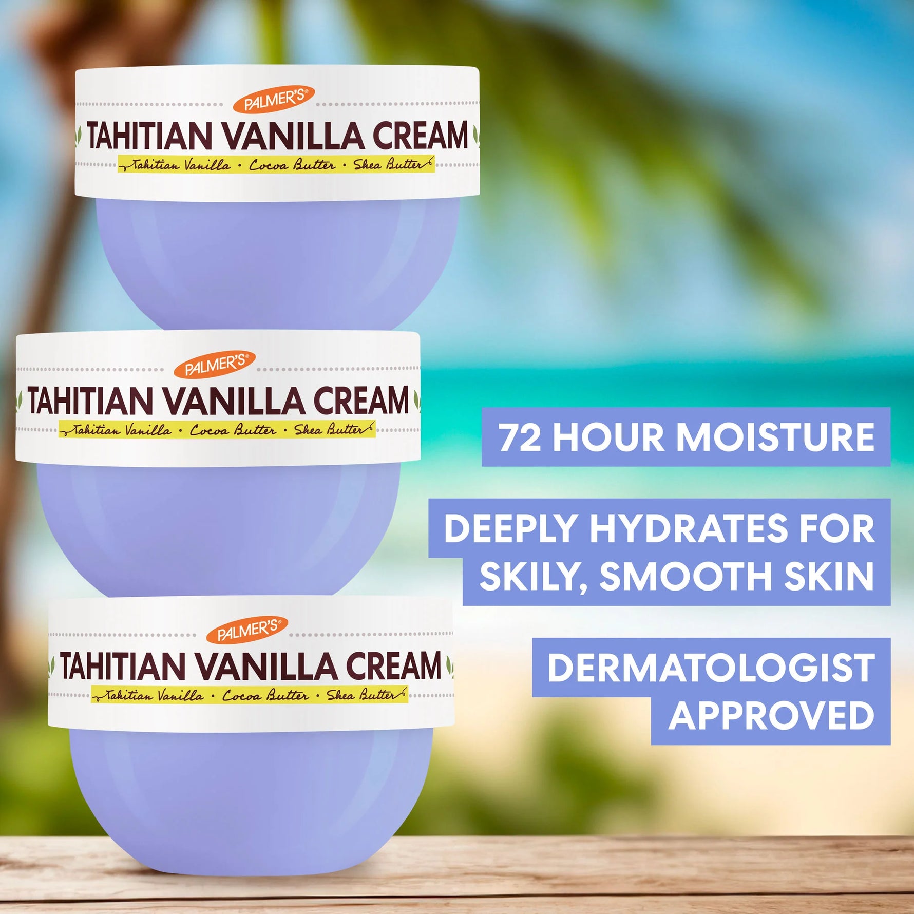 Palmer’s Tahitian Vanilla Moisture Drenching Whipped Body Cream tubs.