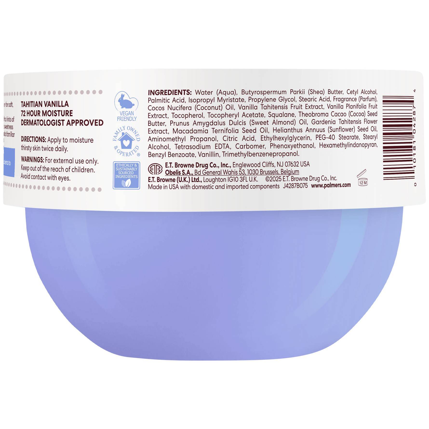 Tahitian Vanilla Moisture Drenching Whipped Body Cream back label details.