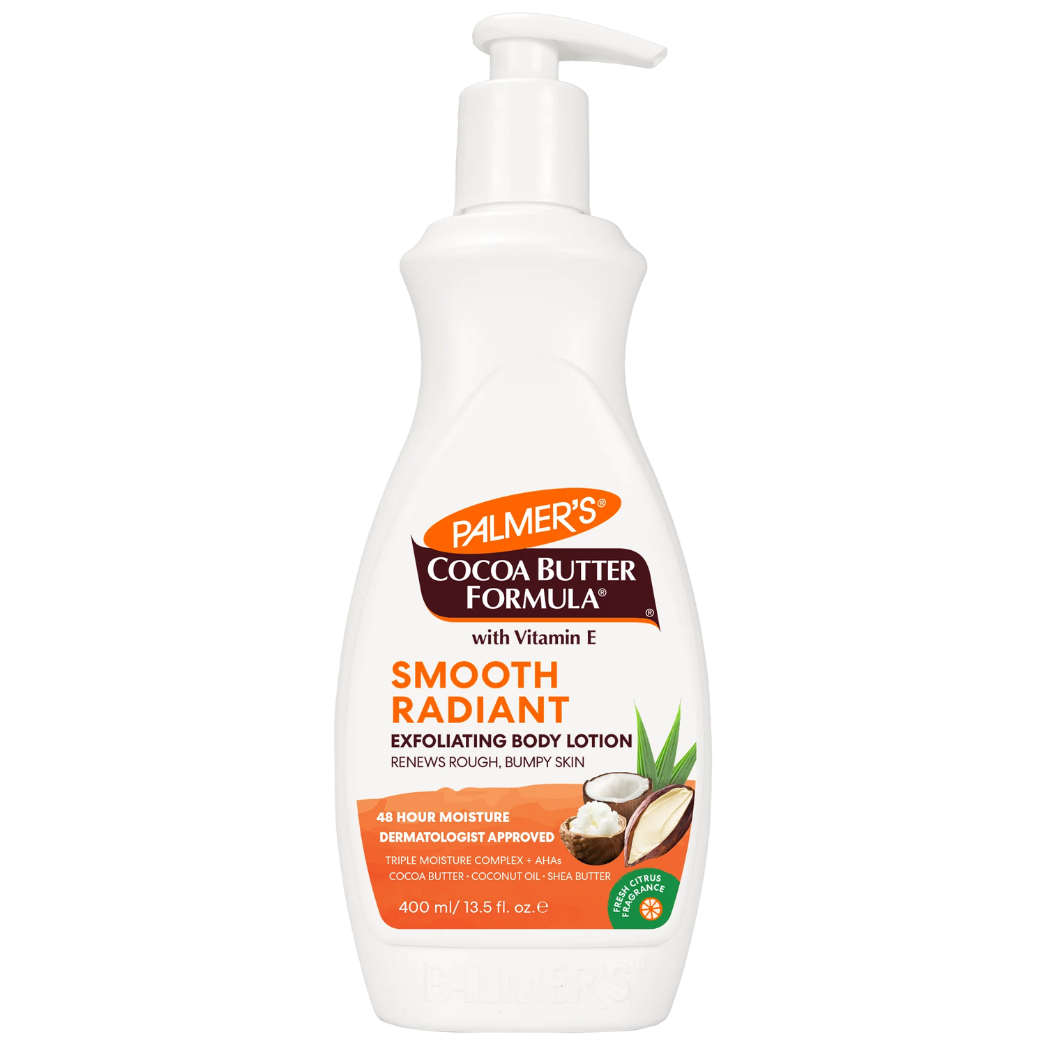  Palmer's Cocoa Butter Formula exfoliating body lotion bottle on a white background