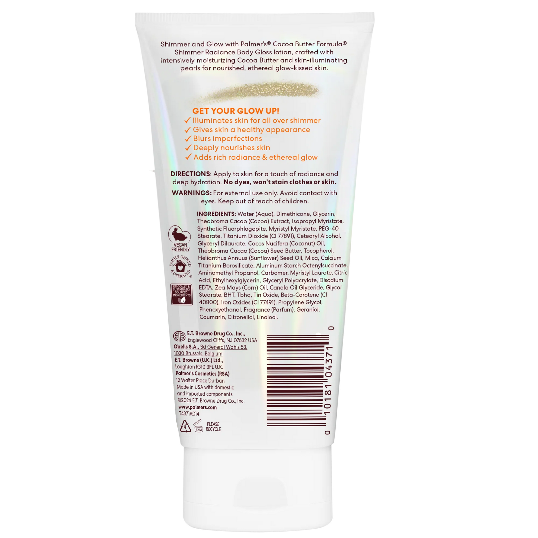 Lotion tube with text and branding on a white background