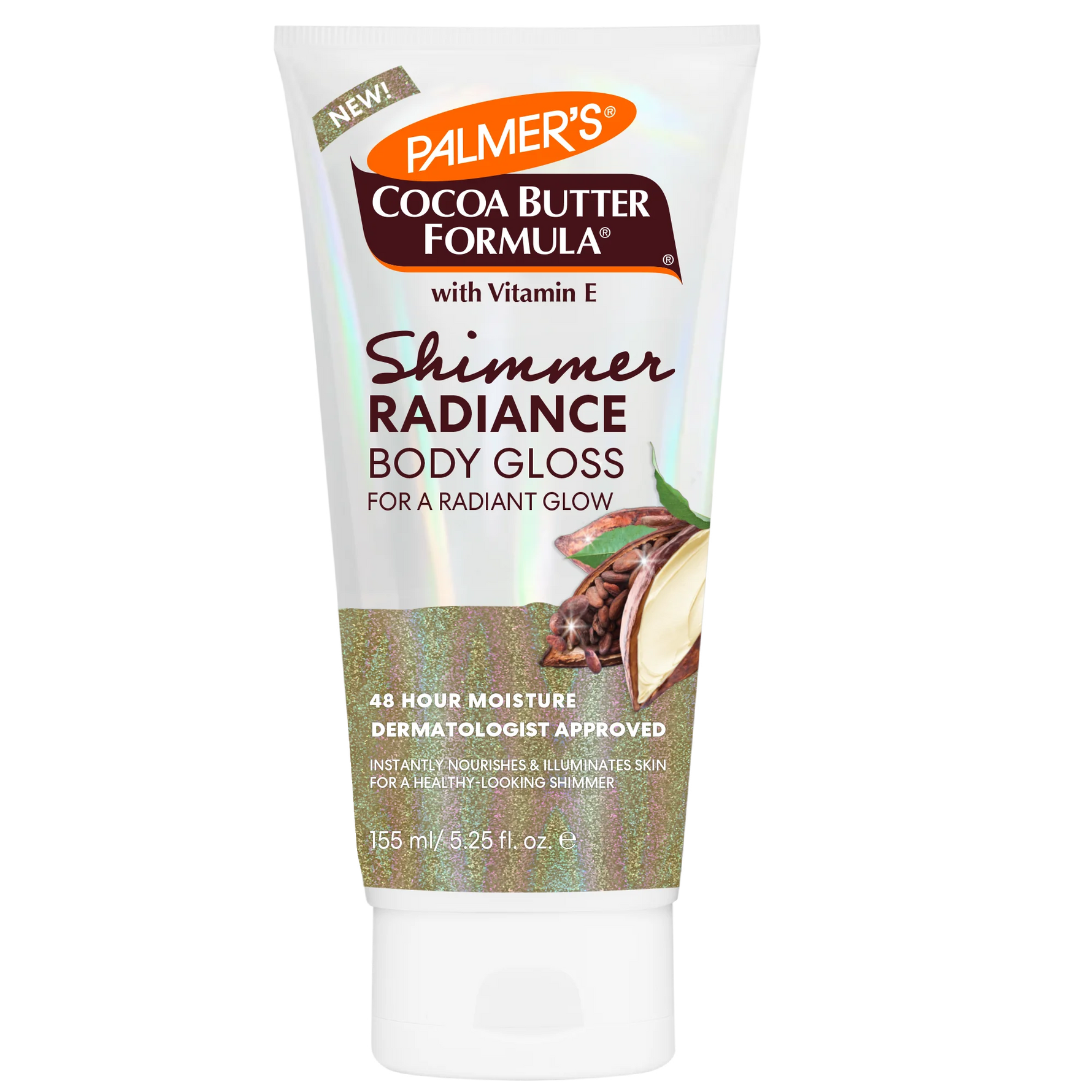 Palmer's Cocoa Butter Formula Shimmer Radiance Body Gloss tube on a white background