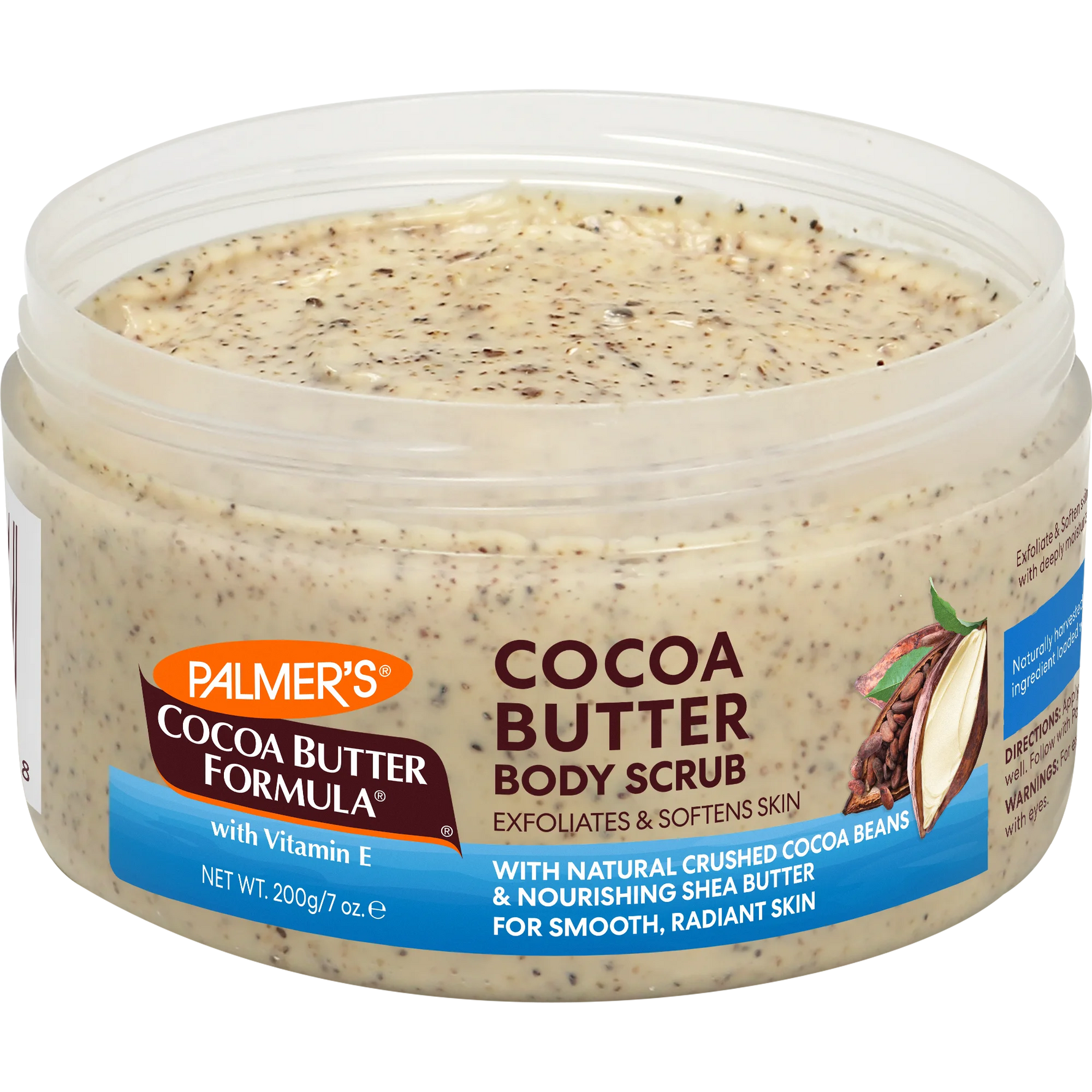 Cocoa Body Scrub tub with exfoliating and moisturizing ingredients.