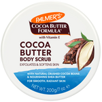 Cocoa Body Scrub jar; exfoliates, softens with cocoa beans, shea butter.