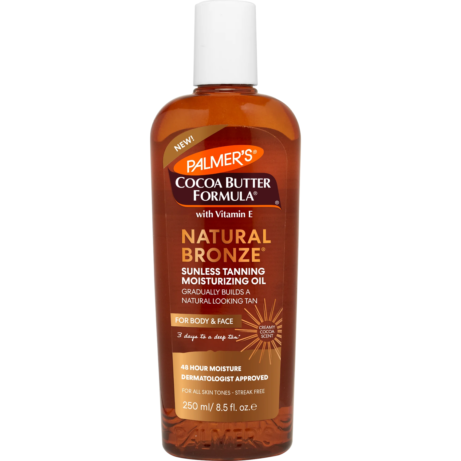 Palmer's Cocoa Butter Formula Natural Bronze Sunless Tanning Moisturizing Oil bottle on a white background