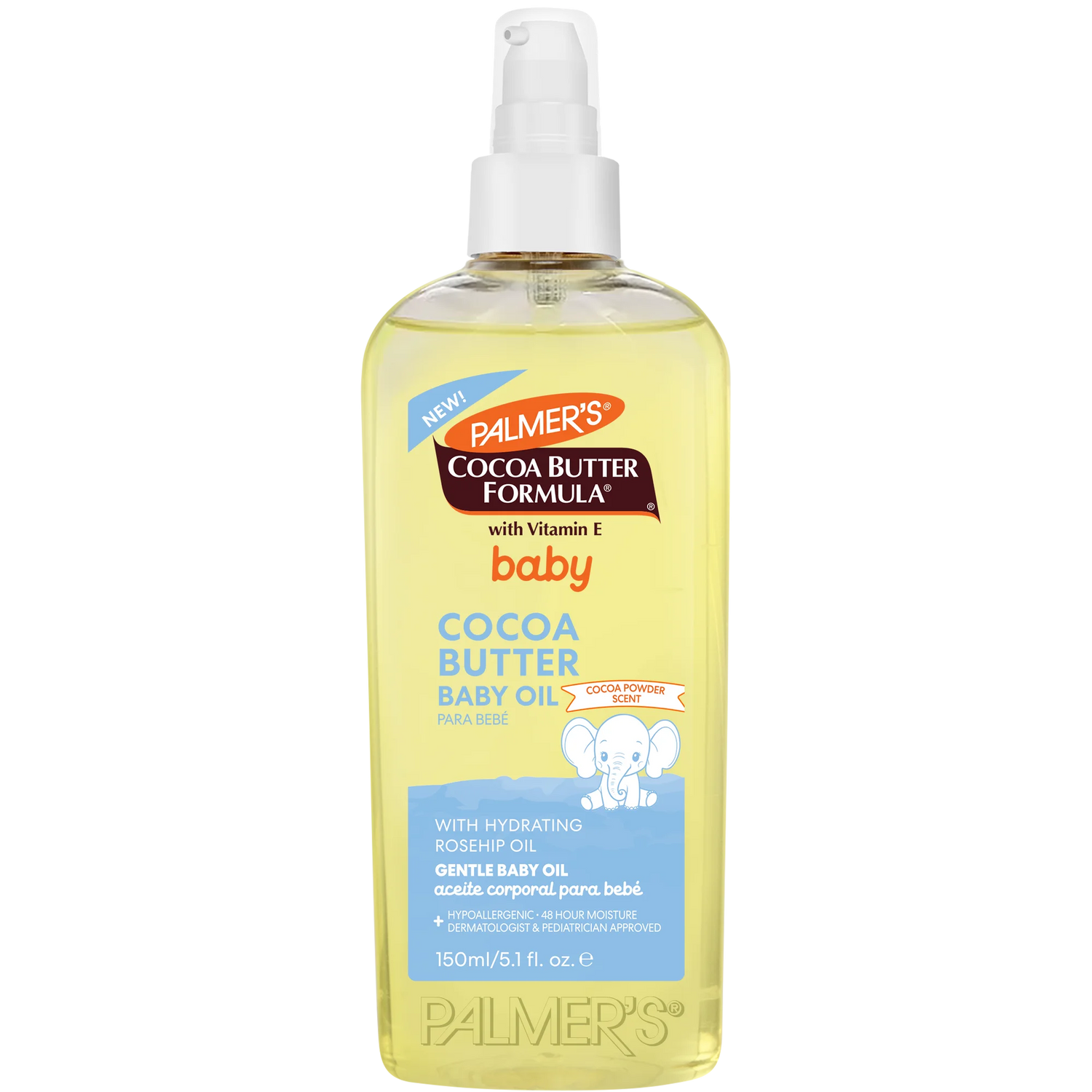 Palmer's Cocoa Butter Formula baby oil bottle on a white background