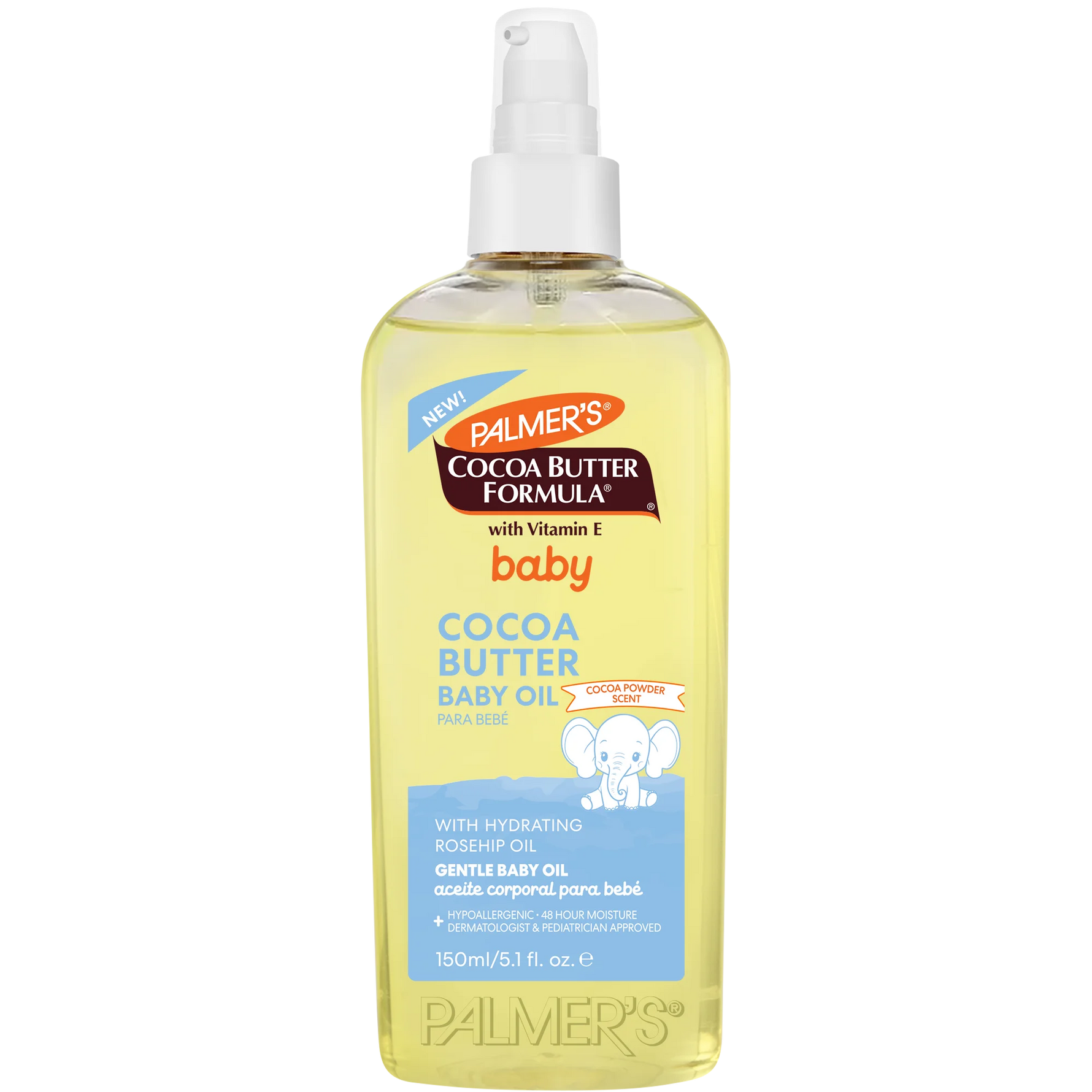 Palmer's Cocoa Butter Formula baby oil bottle on a white background