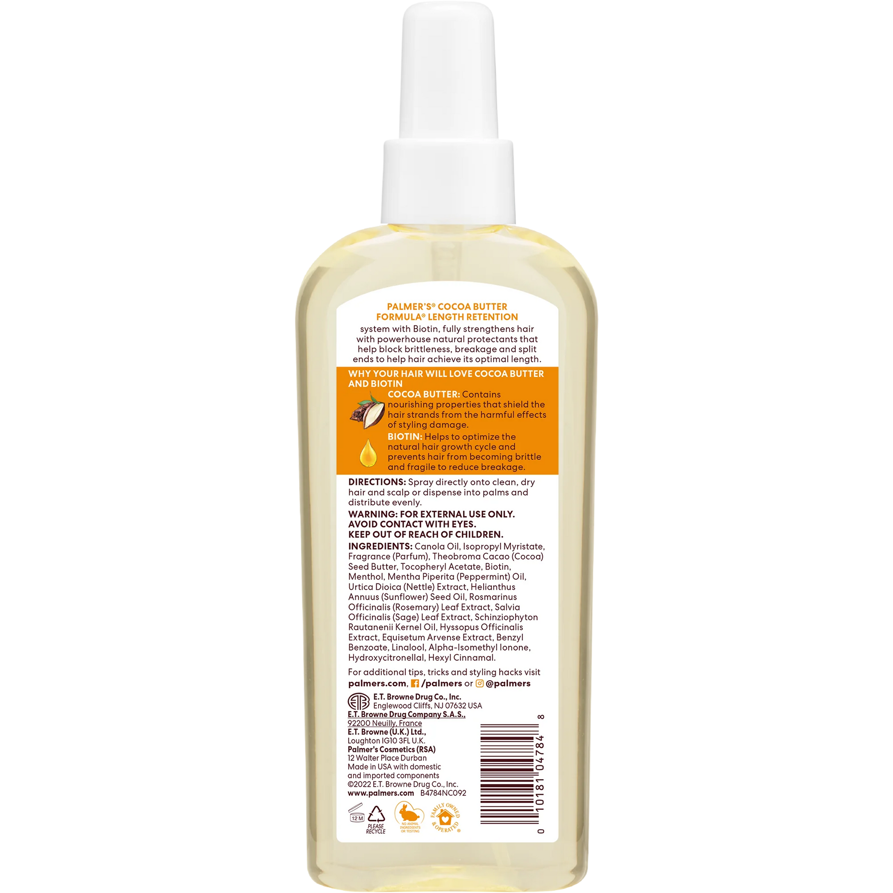 Back label of a bottle with text and product details on a white background