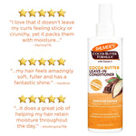 Palmer's Cocoa Butter Formula leave-in conditioner bottle with customer reviews on a white background